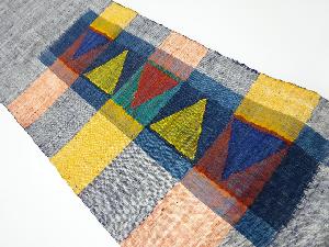 リサイクル　手織り真綿紬格子に鱗模様織り出し名古屋帯